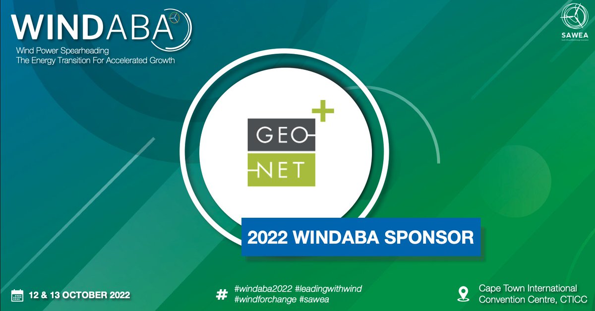 WINDABA_ZA's tweet photo. WELCOME GEO-NET as a SPONSOR for Windaba 2022!

To join us as a delegate this year, register now: https://t.co/yZB7vF2bAg

#windaba2022 #leadingwithwind #windforchange #sawea https://t.co/mguiyGpC7M