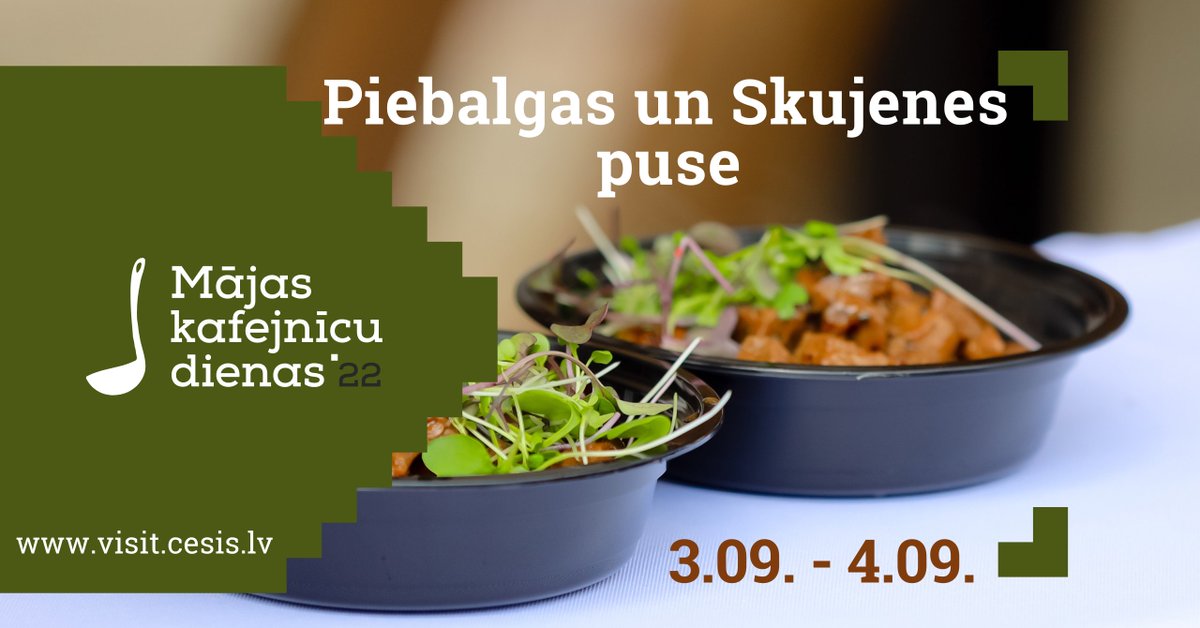 VisitCesis's tweet photo. Straujiem soļiem tuvojas Mājas kafejnīcu dienas Cēsu novadā! Piebalga un Skujene savus kulināros meistastiķus un izslavēto viesmīlību rādīs pirmajā septembra nedēļas nogalē - 3. un 4. septembrī. Seko līdz informācijai https://t.co/s3Pl1a8Ilr https://t.co/XHJwS3ZVah