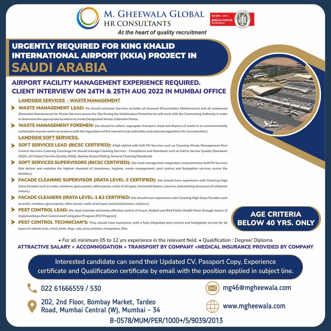 mgheewala_hrc's tweet photo. Job Vacancies for #SaudiArabia
Interested Candidates can send the updated resume to mg46@mgheewala.com
Learn More https://t.co/Ps4bxv2mB1
#facilitymanagement #wastemanagement #managementlead #managementforemem #landsideservice #softservice #cleaningsupervisor #supervisor https://t.co/1a9zfwOPXQ