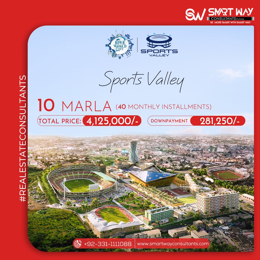 PvtSmartway's tweet image. Blue Word City developers have recently introduced the new block "Sports Valley", which is the best investment opportunity these days. This block will feature the largest cricket stadium, 5-star hotels, hiking trails, and sports grounds. 

#blueworldcityislamabad #10marlaplot