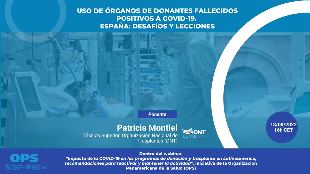 Organización Nacional de Trasplantes (@ont_esp) on Twitter photo 🔜Nuestra compañera, Patricia Montiel, participa mañana en el seminario de <a href="/pahowho/">PAHO/WHO</a> sobre el impacto de la #COVID19 en los programas de donación y #trasplante en Latinoamérica. Expondrá cómo la <a href="/ONT_esp/">Organización Nacional de Trasplantes</a> y las Comunidades Autónomas se han adaptado al nuevo entorno epidemiológico 🔜Nuestra compañera, Patricia Montiel, participa mañana en el seminario de <a href="/pahowho/">PAHO/WHO</a> sobre el impacto de la #COVID19 en los programas de donación y #trasplante en Latinoamérica. Expondrá cómo la <a href="/ONT_esp/">Organización Nacional de Trasplantes</a> y las Comunidades Autónomas se han adaptado al nuevo entorno epidemiológico