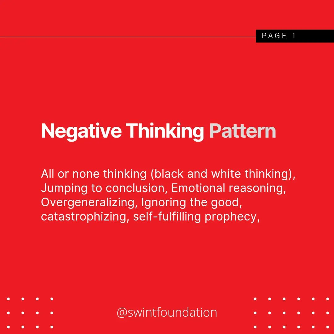 swintfoundation's tweet image. How to deal with negative things. And the effect it's has on our mental health. All this was discussed in our mental health series.
We've drawn an excerpt for you in case you missed out 
#mentalhealth #negativethinkingpatterns #negativity #mentalhealthandi #swintfoundation #wed