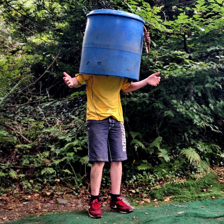 EcoWeeks's tweet photo. The illusive criptid "The Bucket Man" has been spotted around the centre this morning, some say he's a hoax but the evidence is proving conclusive #ecoweeks #isleofman #thebucketman #criptid https://t.co/wysXBqPV7h