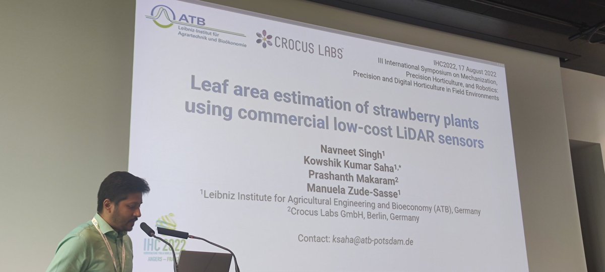 Nikos Tsoulias (@tsouliasnikos) on Twitter photo 3D low cost estimation of Leaf area in strawberries presented by <a href="/Kowshik_saha/">Kowshik</a> at <a href="/2022Ihc/">IHC 2022 - Horticulture for a world in transition</a> a joined research by <a href="/LeibnizATB/">Leibniz-Institut für Agrartechnik und Bioökonomie</a> and <a href="/crocuslabs/">Crocuslabs</a>
<a href="/Prec_Hort/">Hort Lab</a> 3D low cost estimation of Leaf area in strawberries presented by <a href="/Kowshik_saha/">Kowshik</a> at <a href="/2022Ihc/">IHC 2022 - Horticulture for a world in transition</a> a joined research by <a href="/LeibnizATB/">Leibniz-Institut für Agrartechnik und Bioökonomie</a> and <a href="/crocuslabs/">Crocuslabs</a>
<a href="/Prec_Hort/">Hort Lab</a>