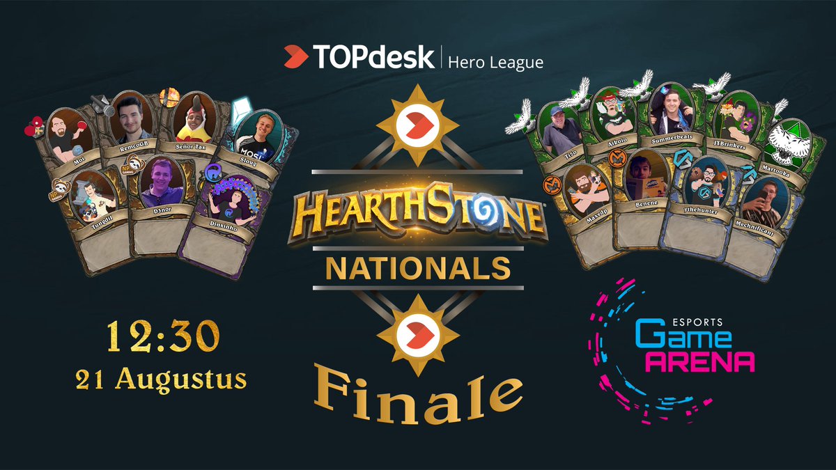De 16 finalisten van de <a href="/TOPdesk/">TOPdesk</a> Hero League Hearthstone Nationals zullen komende zondag in de @esportgamearena strijden voor €1000, een Master Tour invite en de titel van Benelux kampioen! 

Kom ook langs voor een gezellige dag vol Hearthstone!