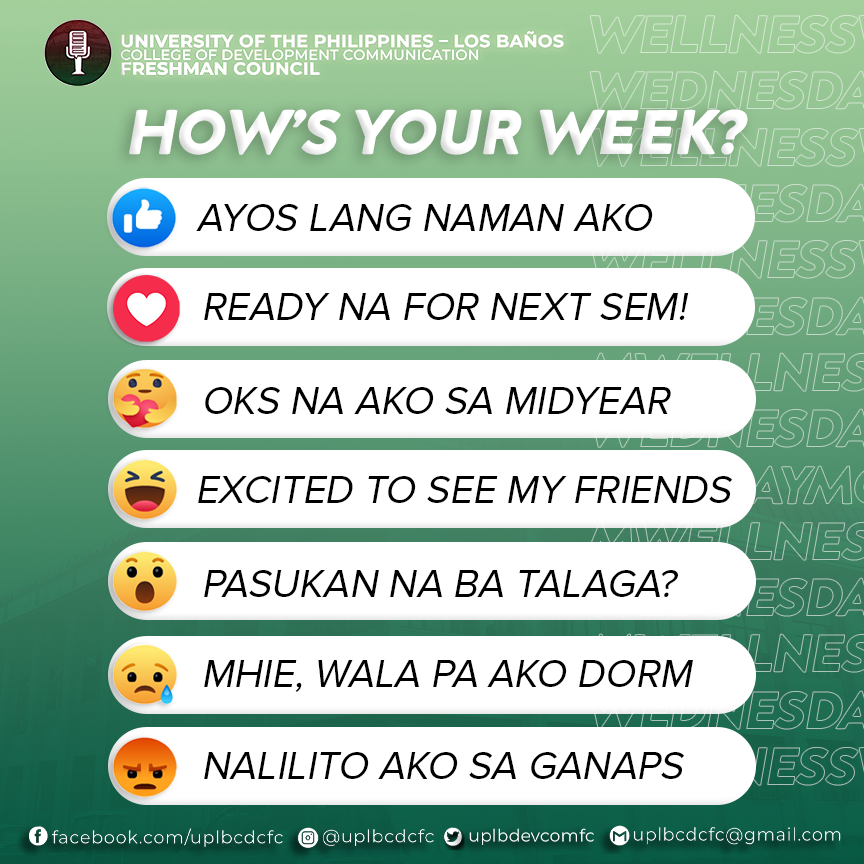 uplbdevcomfc's tweet photo. Hello, Freshies!
Kumusta? As we approachโฉโฉ a new academic year๐๐, the CDC Freshman Council would like to know how are you doing๐๐. Are you ready for the next semester? ๐คฉ๐คฉTag a friend and let us know through your replies or QRTs! ๐โฅ๐ฅฐ๐๐ฒ๐ข๐
#WellnessWednesday
#CDCFC https://t.co/Y8RQ89KR7x