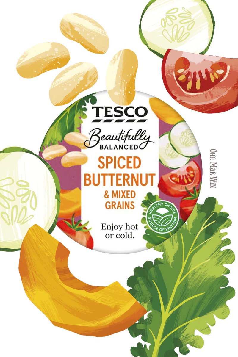 Just two of the <a href="/Tesco/">Tesco</a> Beautifully Balanced meal range I illustrated. My biggest food branding project was intense but also a lesson in productivity #illustratedpackaging #foodillustration