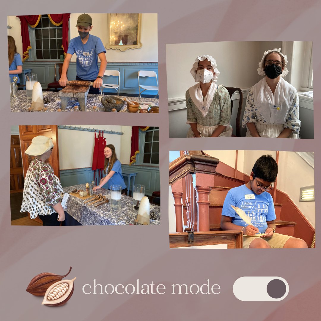 Chocolate Mode - activated! Come out on Sundays to Gadsby's Tavern Museum from 2-5pm +  learn about early America AND chocolate. The Museum's Junior Docents will share stories of the tavern, as well as the history of chocolate making! For more info: alexandriava.gov/museums/specia…