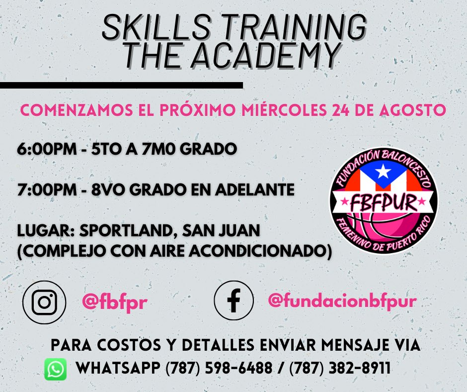 fbfpur's tweet photo. Atención a toda la Familia FundaciónBFPUR, Inscribete ya en " The Academy ". 🔥👩‍🎓🏀🇵🇷 

Programa de desarrollo de destrezas por niveles, periodo de Agosto a Diciembre 2022.

Registrate, mes a mes o durante todo el periodo. " Motivate" 🔥💪

Comunícate con nosotros📲 https://t.co/0wio7FV77Y