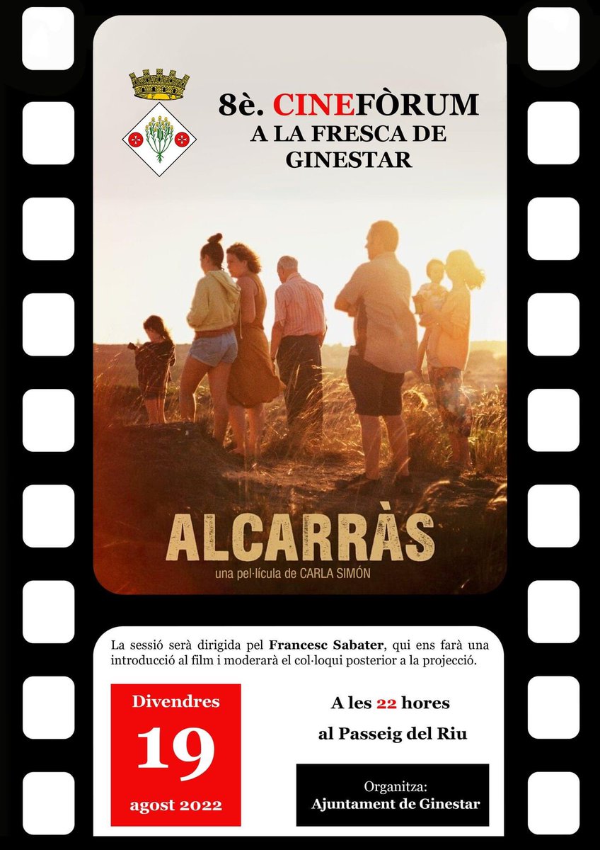 Quan a primers de maig d’enguany vaig anar a veure “ALCARRÀS”, vaig dir -i escriure- que havia gaudit d’una pel·liculassa. 
I vaig pensar que seria molt encertat intentar projectar-la en el 8è. CINEFÒRUM A LA FRESCA DE GINESTAR. Ens n’hem sortit!