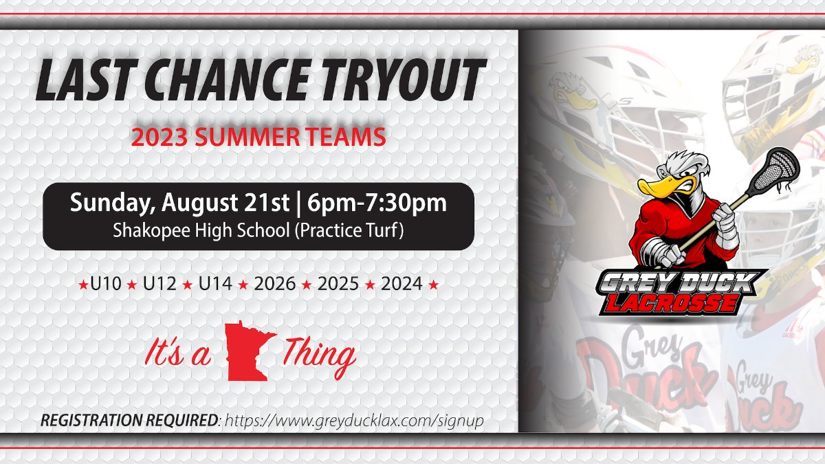 🚨Last Chance Tryouts ⏰ Summer Teams 2023 🥍 - mailchi.mp/9a96f55d389b/l…