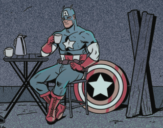 AlanGratz's tweet photo. Please enjoy this image of Captain America having tea in the background of a panel from my new graphic novel CAPTAIN AMERICA: THE GHOST ARMY, coming out in January 2023! Art by @brentschoonover, colors by @Worstwizard https://t.co/hy4UzoMRqK https://t.co/Qjz8ojNWef