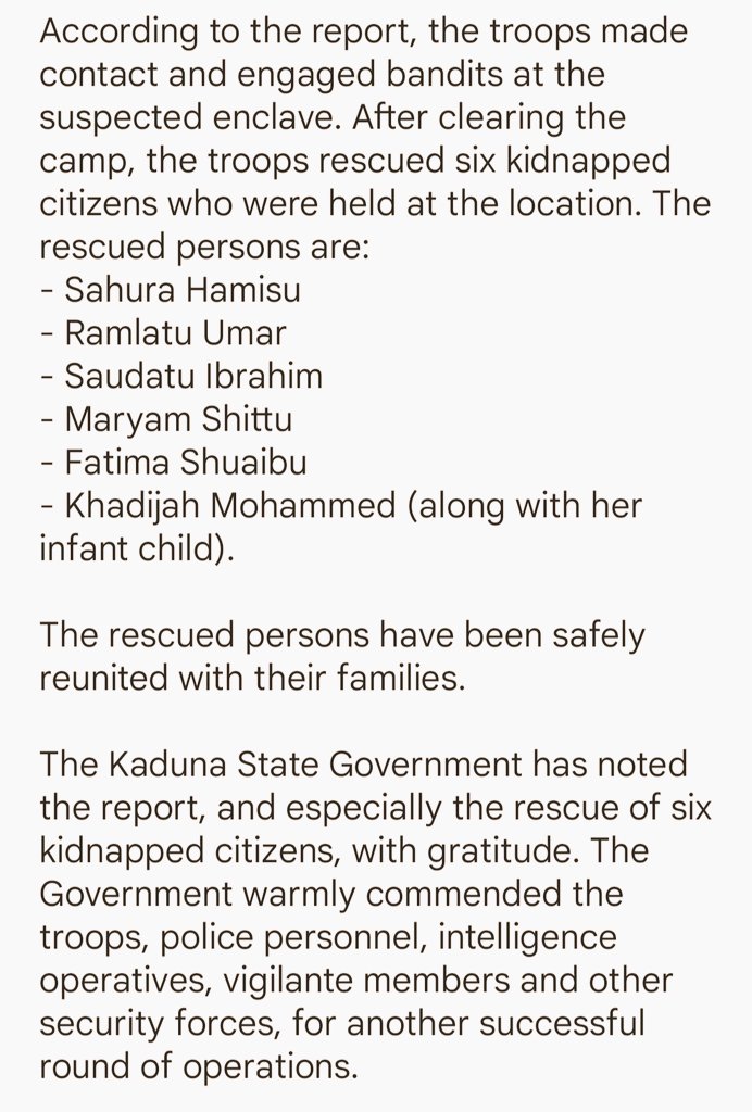 KDSG_MISHA's tweet photo. KDSG Security Update: Wednesday 17th August 2022. 

Clearance operations continue across the state. 

- Troops dislodge bandits' camp, rescue six hostages in Chikun LGA. https://t.co/UbRkwjAOdI