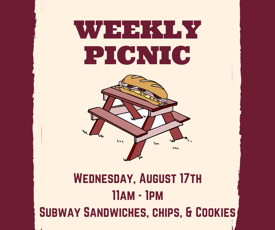 FREE Weekly Youth Picnic today from 11am - 1pm at the Crosby City Park!!
Join us for Subway, chips, cookies, bottled water, and games!
**Next Wednesday is our last picnic of the summer.**
#GoCIGo <a href="/CISchoolDist/">C-I School District</a>