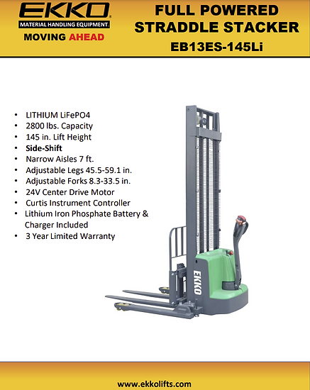 EKKOlifts's tweet photo. One of our newest machines! EB13ES-145Li has a 2800lbs capacity, 145" lift height, Side Shift, with the lithium battery!!
Contact us today to get yours!
Info@EKKOlifts.com
(877)232-6517
https://t.co/WHEJyJileT
#ekkolifts #straddlestackers #lithiumbattery #sideshift #liftsale https://t.co/COb7AfTBql