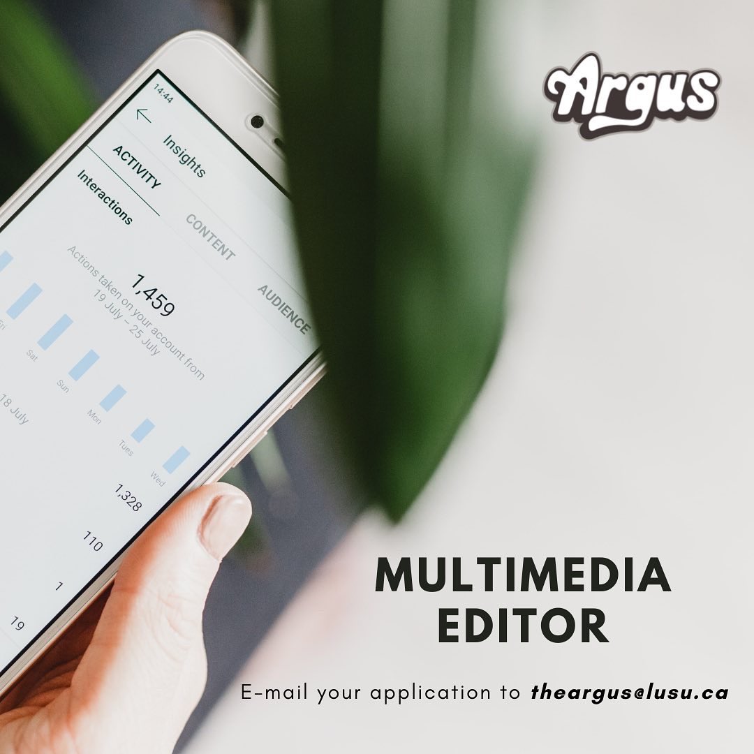 TheArgusNews's tweet photo. We’re gearing up for a new year at the Argus, but we need your help! We’re hiring a Multimedia Editor 📸

 See post for job description and e-mail theargus@lusu.ca to apply! 💻 https://t.co/q7lf37uY3r
