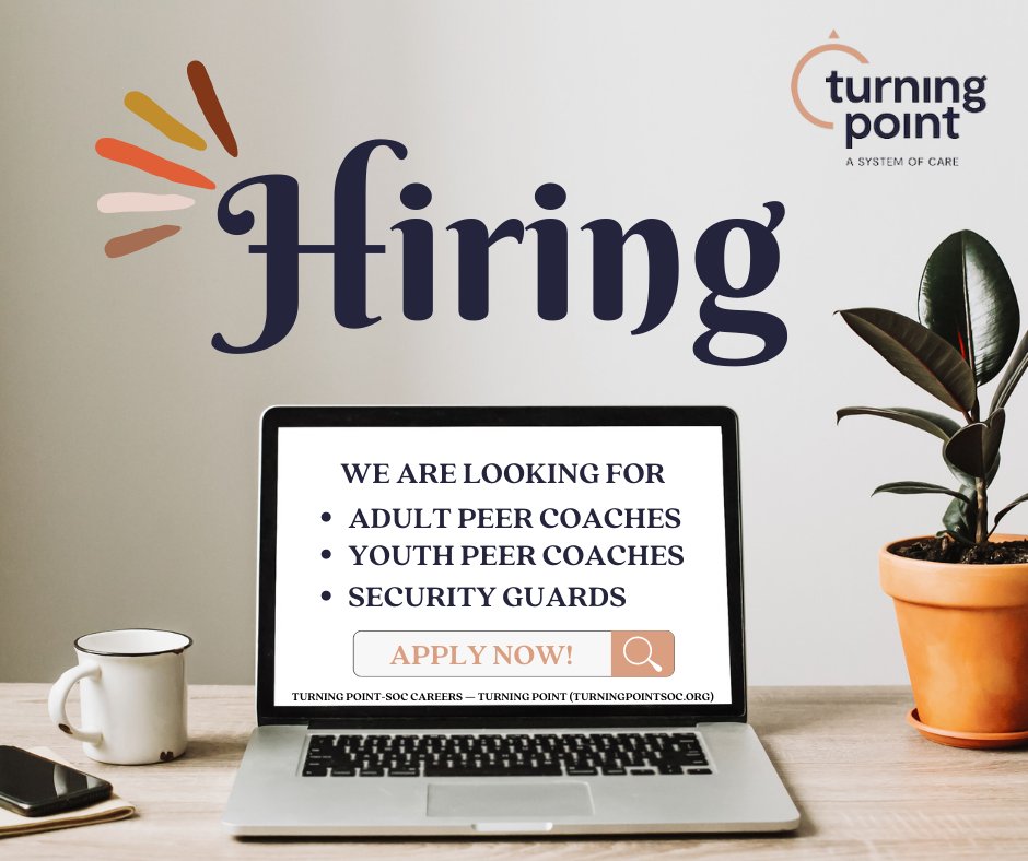 TurningPointSOC's tweet photo. 📢 We're looking for some great people to join the Turning Point team. If you're looking for a new job that makes a difference in your community, click here ➡️ https://t.co/HfN5UG5gH7 and apply today! https://t.co/Jl9ona2F5k