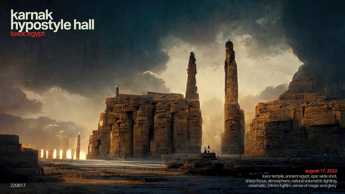 darylanselmo's tweet photo. #midjourney #stablediffusion #dalle2 #ai #aiart #aiarchitecture #artdirection #digitalart #everydays #luxor #karnak #egypt #hypostylehall https://t.co/KjjFn8swiY