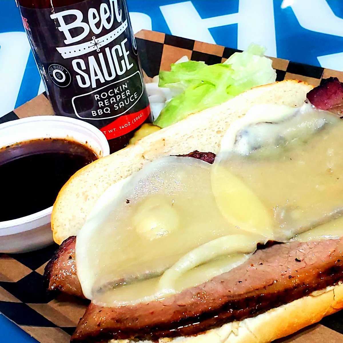 Award-Winning BBQ at BeerSauce Shop!!
.
Bourbon Brisket French Dip served with our High Five Hot Pickles and Bourbon Seasoned House Au Jus...DELICIOUS!
.
Try any of our 200 sauces on top including: Rockin' Reaper BBQ Sauce.
.
Available Daily for Lunch and Dinner!