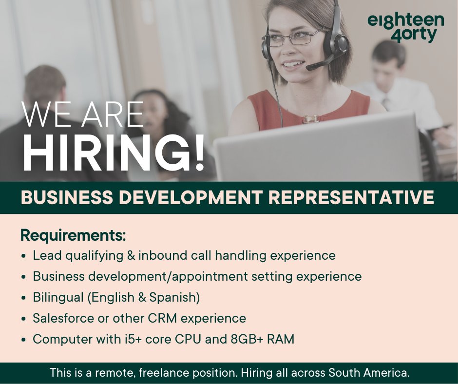 1840andCompany's tweet photo. We are hiring a Business Development Representative located anywhere in South America! Previous BDR experience is a must. If this sounds like you, please learn more and apply here 👉 https://t.co/XTDRGkBw2L

#freelance #remotework #BusinessDevelopment #SouthAmericaJobs #bdrjobs https://t.co/ubCFSbi6us