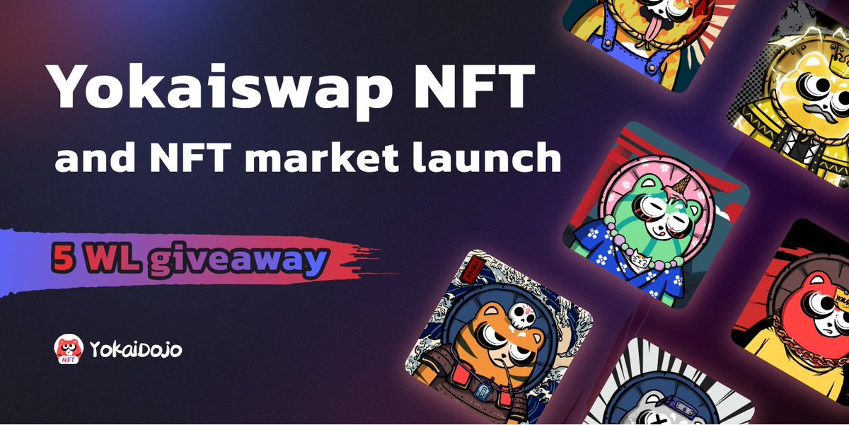 Nervos18's tweet photo. Yokaiswap запускает коллекцию Tanuki NFT и маркетплейс YokaiDojo.

5 WL giveaway, для участия:

✅ретвит
✅подписаться на @yokaiswap
✅присоединиться к Discord yokai -https://t.co/s2w2OhoyMP
✅отметить 3 друзей 
✅ запостить скриншоты, как подтверждение

#NFTGiveaway #NFTLaunch https://t.co/ZlDgYdCQa7