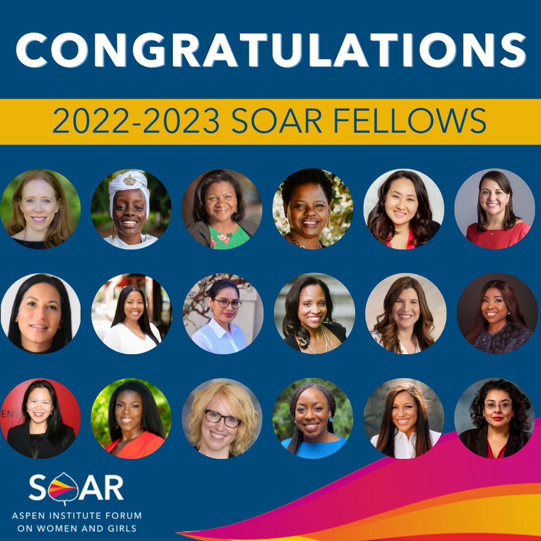 Today, <a href="/AIFWG/">Aspen Institute Forum on Women & Girls</a> proudly announces the 2022 Cohort of SOAR Fellows. These 18 leaders are a driving force for change in service of women, girls, and families across the world! Learn more about the fellows and the fellowship: aspenwomenandgirls.aspeninstitute.org/soar-fellowshi…. #WeLeadWeSOAR