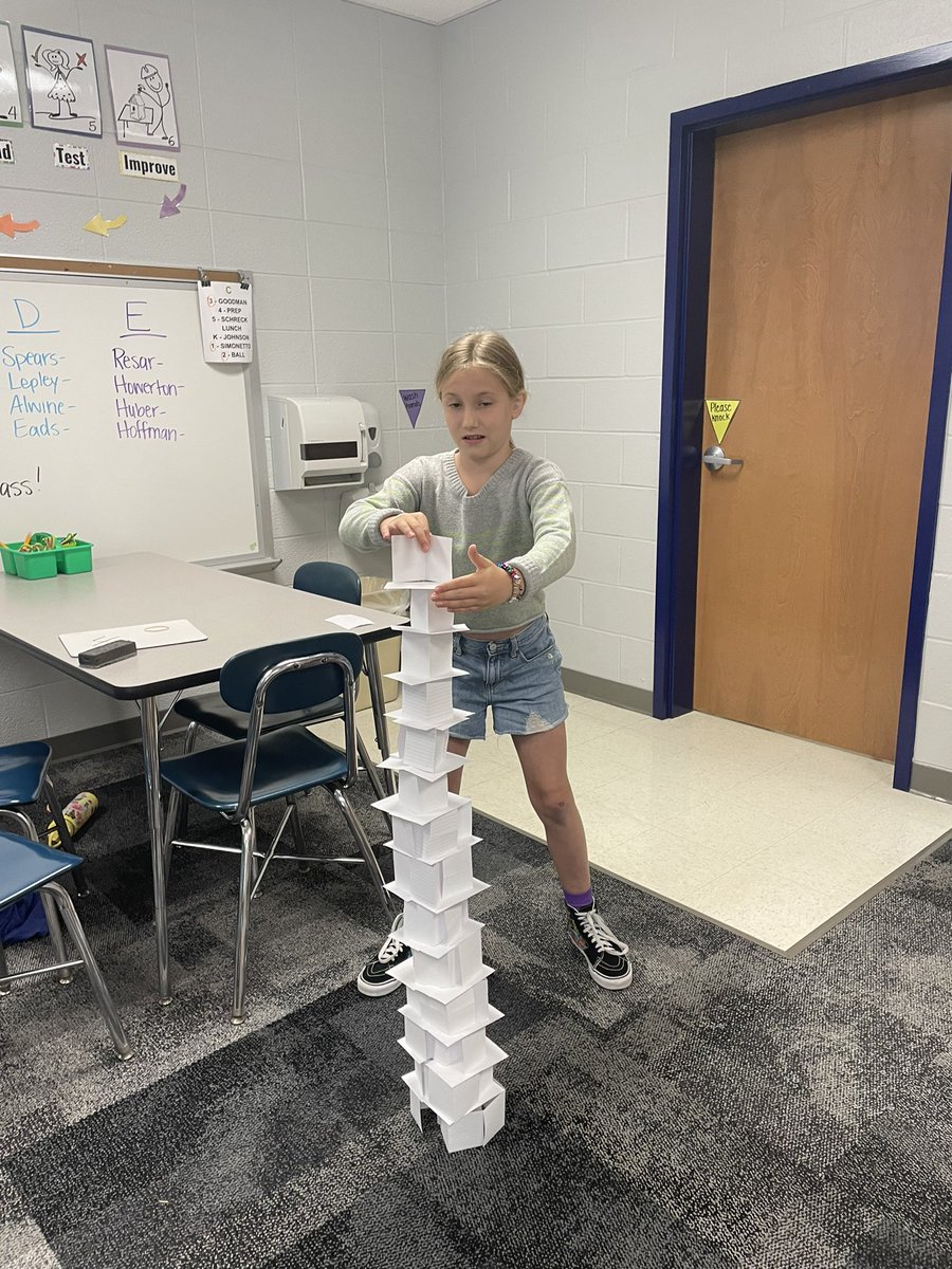 SC_STEAM_1's tweet photo. We have a new leader for the Tallest Tower Challenge! 5th graders in Mrs. Schreck’s room constructed a 43” tower this morning!! And look at the tower 3rd graders built! Pretty awesome. https://t.co/MMqkBLX1hI