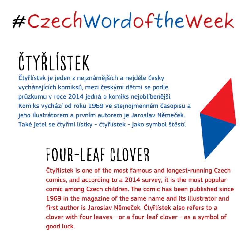 EUInterpreters's tweet photo. #Čtyřlístek is our #CzechWordOfTheWeek
🍀 Čtyřlístek is one of the most famous and longest-running Czech comics. The word čtyřlístek also refers to a four-leaf clover - as a symbol of good luck.
Join us each Wednesday to learn a new word in Czech!
#CZPRES
@CZECHIAinEU