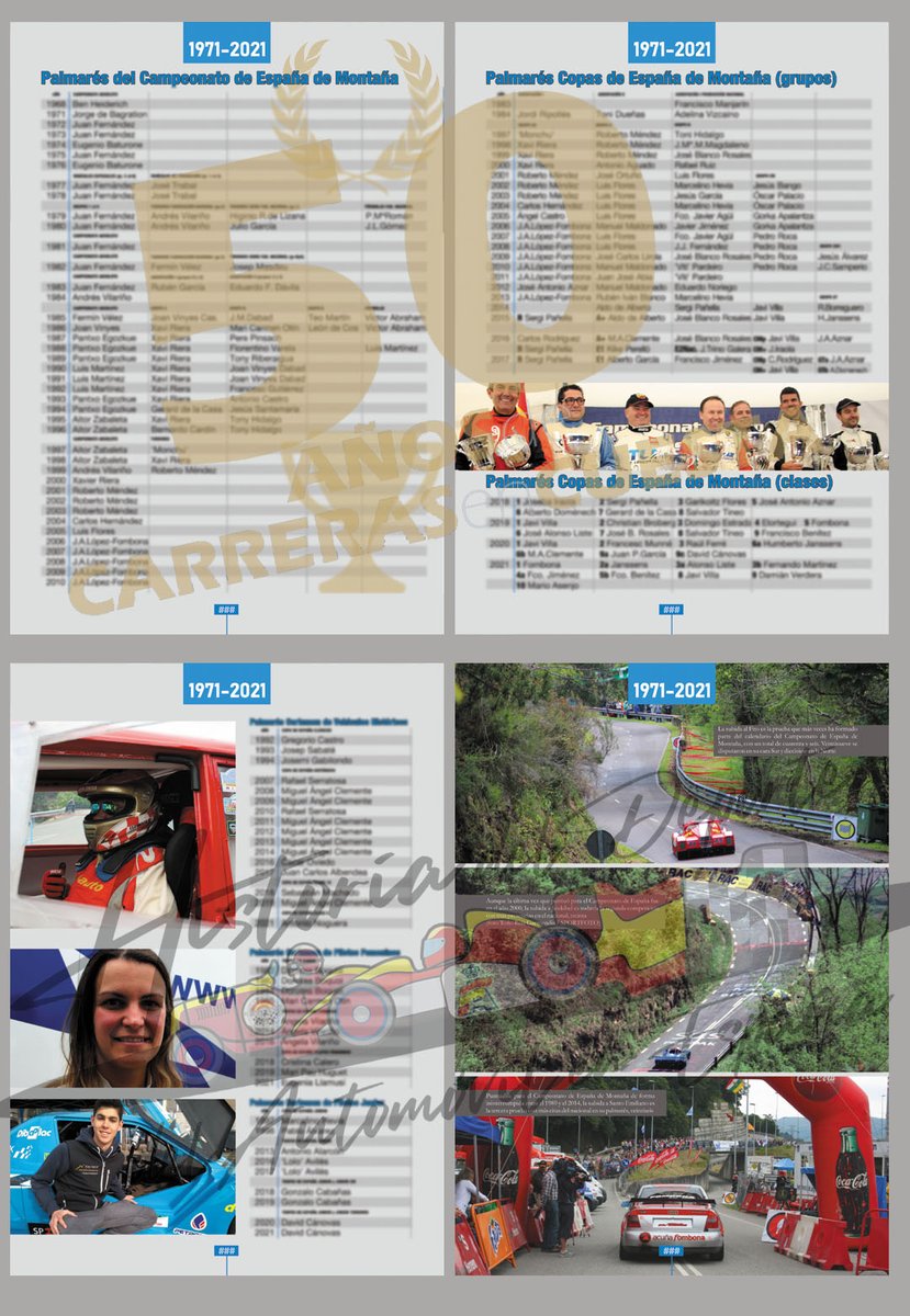 -Contenidos del libro '50 años de carreras en cuesta' #50CEM
Cierra el #libro un anexo con el palmarés de los Campeonatos, Copas y Trofeos de España de Montaña y las pruebas puntuables para el certamen desde el 1971 al 2021.
👉Información y reservas: info@citadecampeones.com 📩