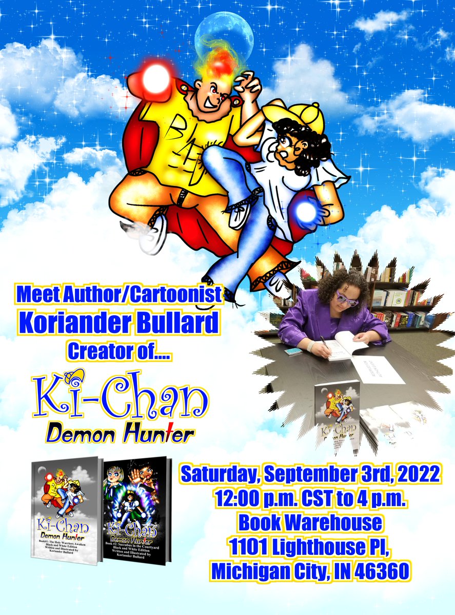 BookWarehouseMC's tweet photo. We'll be hosting local author @CodenameSailorE Saturday Sept. 3rd from 12pm-4pm!! She will be signing copies of her books "Ki-Chan: Demon Hunter Book #1", "Zoey: A Pup In Prose", and "Solstice of the Changeling"!! We look forward to seeing you all there!! #bookwarehousemc https://t.co/PqM4ooM88a