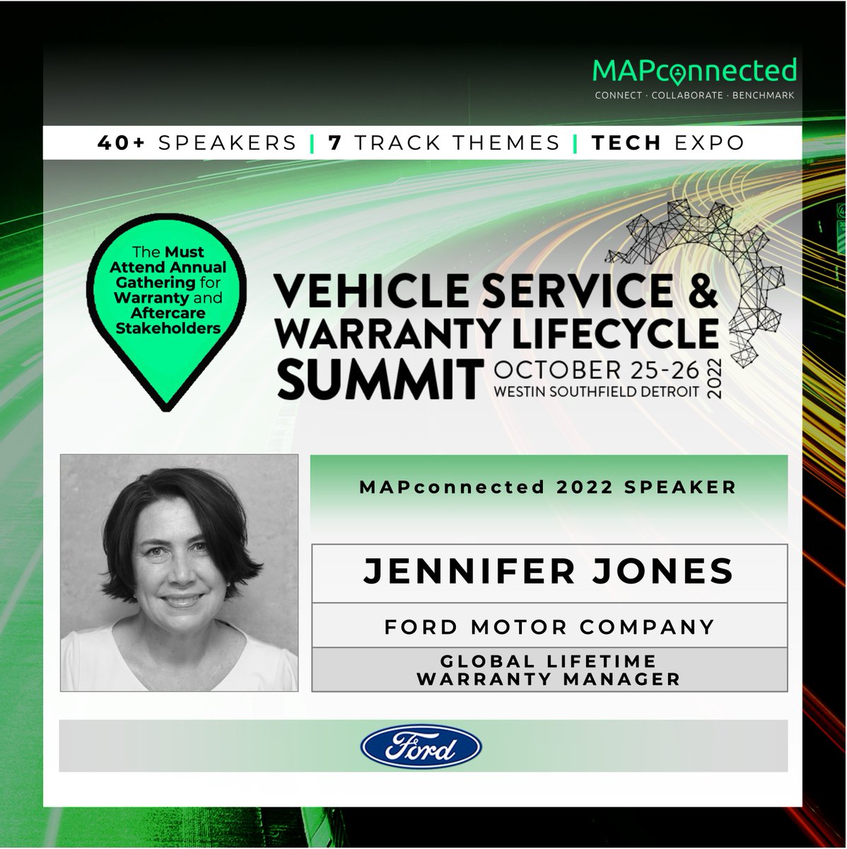 Jennifer Jones Global Lifetime Warranty Manager @ Ford will be Reimaging The Parts Return Process at MAPconnected Vehicle Service &amp; Warranty Lifecycle Network. Join us - Everyone will be there ! mapconnected.com