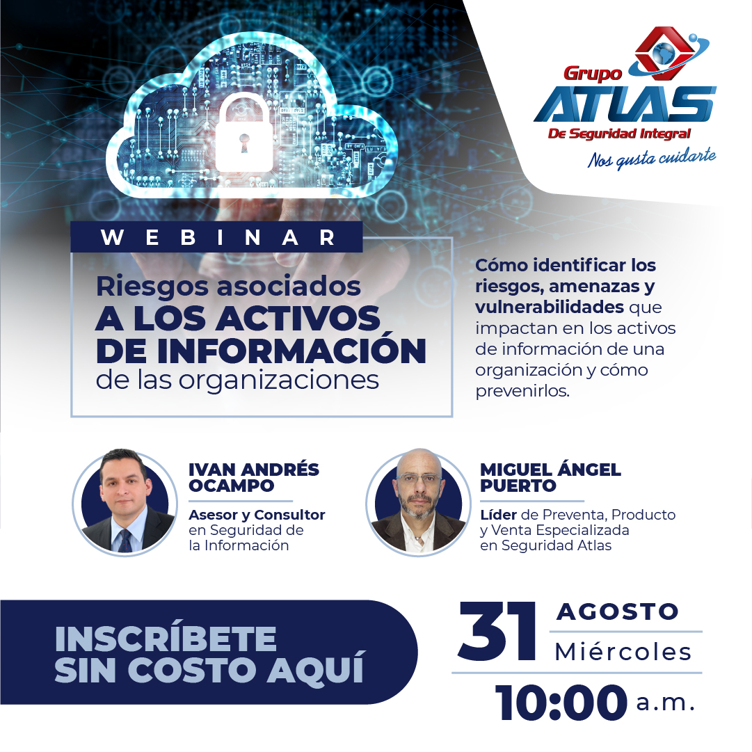 Seguridad_Atlas's tweet photo. Conoce los riesgos asociados a los activos de información. Te invitamos a inscribirte en el siguiente link https://t.co/qToorHKsCi
#GrupoAtlasDeSeguridadIntegral #NosGustaCuidarte #Webinar https://t.co/dKzsapCYma
