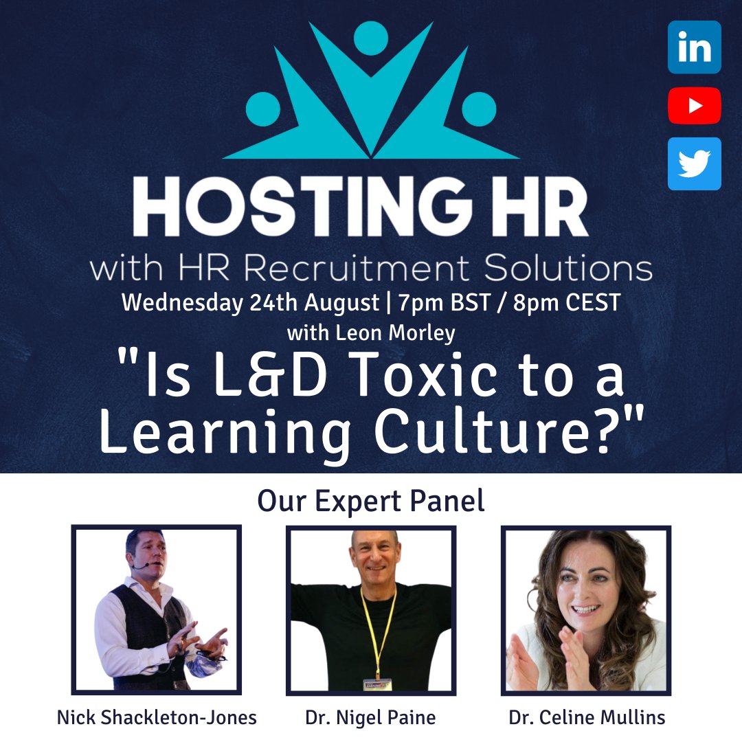 Hosting HR - coming LIVE to your Twitter feed soon! 
Panel announcement - Dr Nigel Paine <a href="/ebase/">Dr. Nigel Paine</a>, Nick Shackleton-Jones <a href="/shackletonjones/">N Shackleton-Jones</a> &amp; Dr Celine Mullins, <a href="/CelineAdaptas/">Celine Mullins</a>. 
#hrpodcast #learninganddevelopment #HumanResources