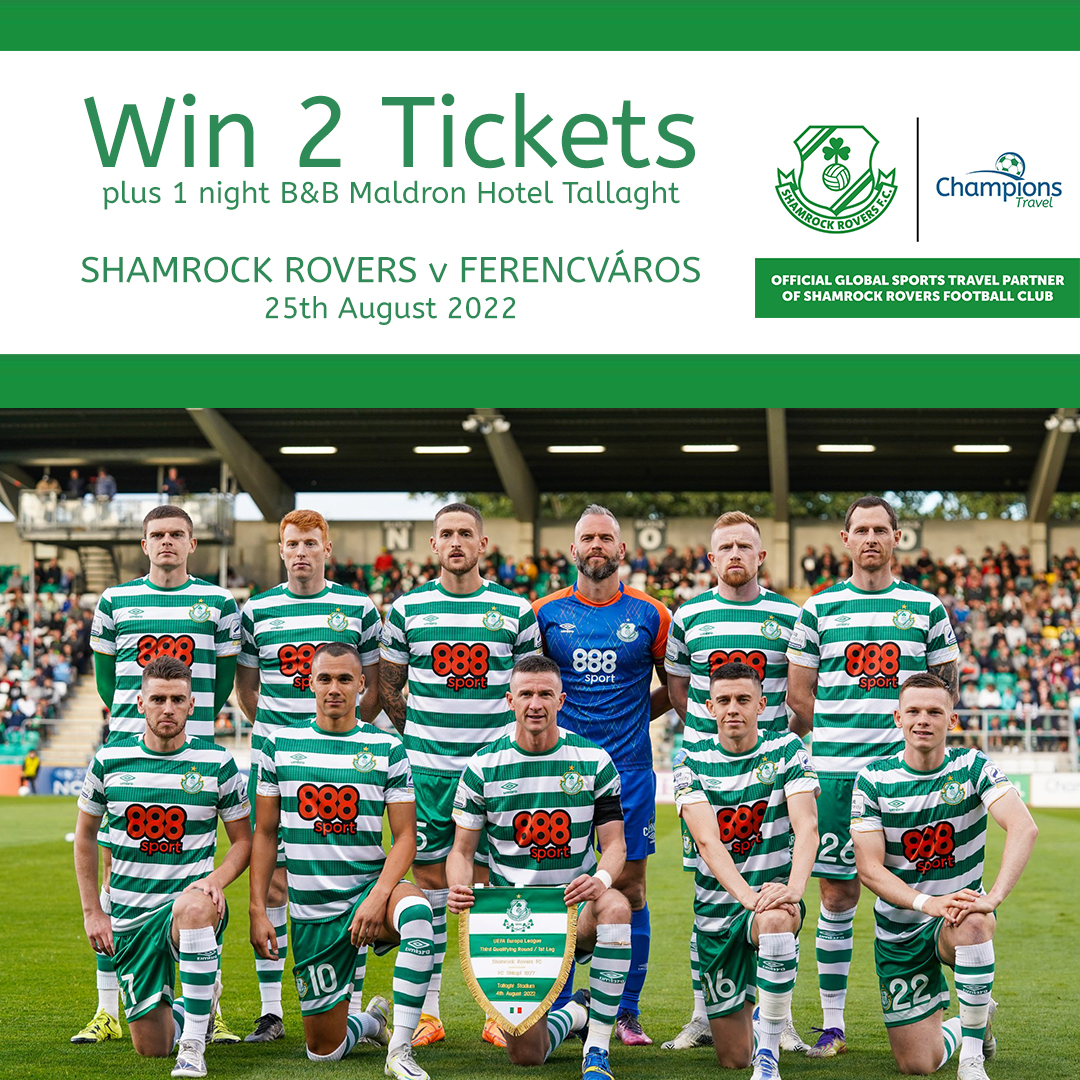 ShamrockRovers's tweet photo. 🤝 l @ChampTravel are giving away 2 tickets for SHAMROCK ROVERS v FERENCVÁROS on 25th August

@MaldronTallaght have kindly supplied a hotel room for the lucky winner

To enter, tag a few friends and sign up to the Champions Travel mailing list here 👇

 👉 https://t.co/ZNkD2N6FC4 https://t.co/eSMi7Q4Mpi