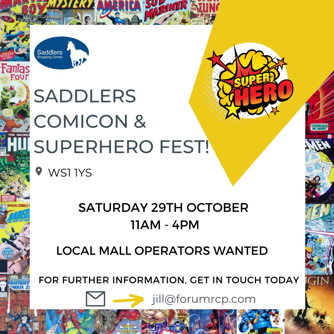 Forum RCP (@forum_rcp) on Twitter photo We are looking for local comic con operators to be part of our event at <a href="/SaddlersSC/">Saddlers Shopping</a>
π€©β¬οΈ
#comiccon #comic #comicconeventuk #malltraders #localretailers #walsall We are looking for local comic con operators to be part of our event at <a href="/SaddlersSC/">Saddlers Shopping</a>
π€©β¬οΈ
#comiccon #comic #comicconeventuk #malltraders #localretailers #walsall