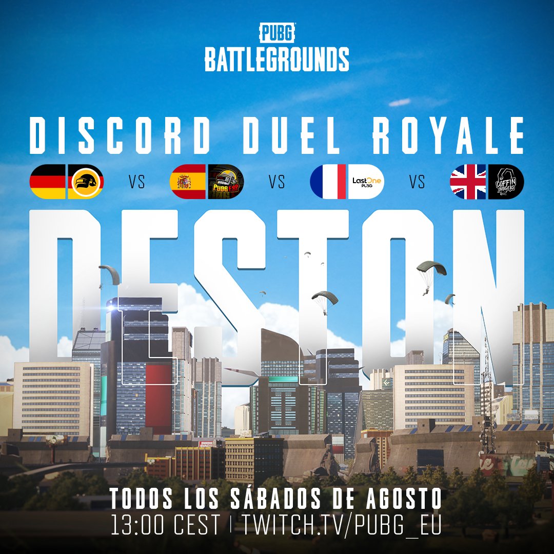 ¡El tiempo es oro! ⏰ ¡No olvidéis que el último día para registraros para la clasificatoria ES de #DiscordDuelRoyale es mañana, 19 de agosto!
 
 💰 Fondo de premios de 4000 €
 🤝 Equipos, FPP
 🗺️ Deston, Vikendi, Deston (x2)

➡️ bit.ly/DiscordDuelRoy…