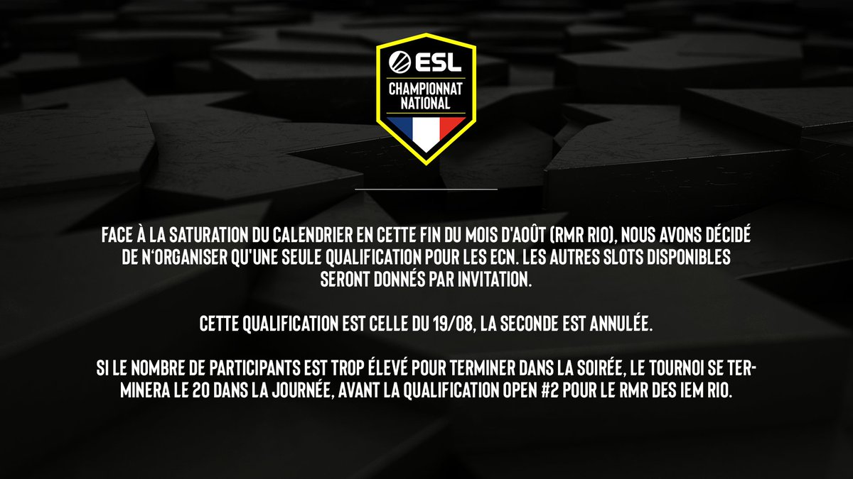 ESLFrance's tweet photo. Face à la saturation du calendrier, il n'y aura qu'une seule qualification pour les #ESLCN.
Voici le lien : https://t.co/GVRdrEcWVo https://t.co/Xqhm29huRo