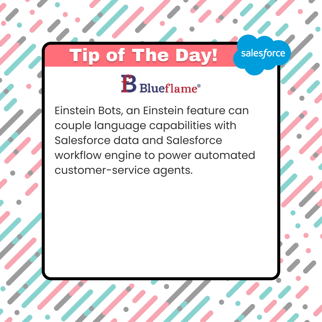 BlueFlame_Labs's tweet photo. What are Einstein Bots? how to power automate customer-service agents? #tipoftheday
https://t.co/h6fGu93OZB
#einsteinbots #salesforce #salesforcepartner #salesforceimplementation #crm #salesforcedeveloper #salesforcecertified #salesforcepartner #salesforceconsulting #fireitup https://t.co/BIgpDTi2jU