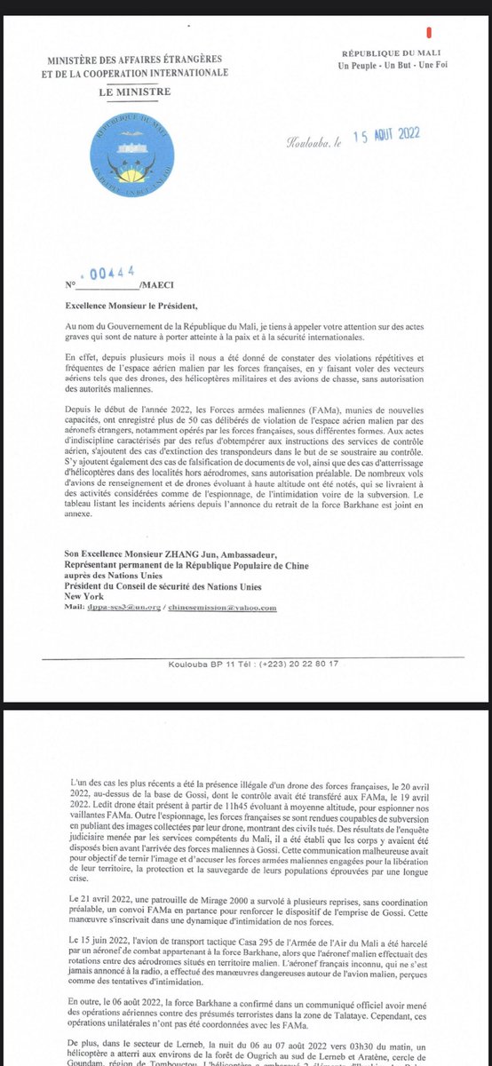 FranklinNYAMSI's tweet photo. VOICI LE TEXTE COMPLET DE LA PLAINTE AU CONSEIL DE SÉCURITÉ DE L’ONU 🇺🇳 DU GOUVERNEMENT MALIEN CONTRE LE GOUVERNEMENT FRANÇAIS POUR SOUTIEN AUX TERRORISTES ET VIOLATION DE LA SOUVERAINETÉ DU MALI 🇲🇱 https://t.co/0eP3iC7exl