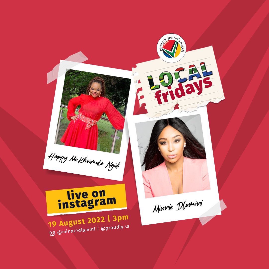 ProudlySA's tweet photo. Join us this Friday live on Instagram for an afternoon chat with @MinnieDlamini as we chat all things local.
Tune in between 3pm - 4pm
See you then!
#LocalFriday
#ProudlySouthAfrican #BuyLocalToCreateJobs https://t.co/2z3ORpBcHu