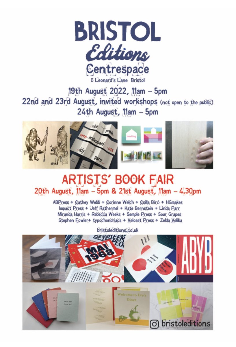 Taking part in this exciting new Artists’ Book Fair this coming weekend in the centre of Bristol. Wonderful group of artists and great books- come and see!