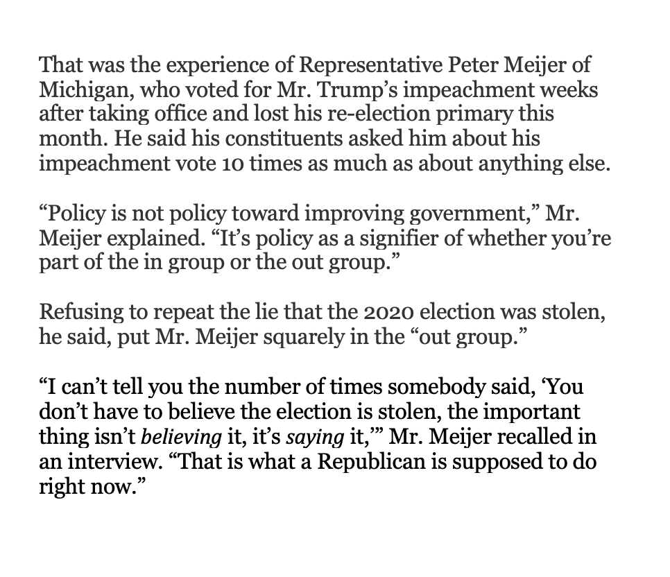 ShaneGoldmacher's tweet photo. “I can’t tell you the number of times somebody said, ‘You don’t have to believe the election is stolen, the important thing isn’t believing it, it’s saying it’"

"That is what a Republican is supposed to do right now."
https://t.co/fSZbS7PLpm https://t.co/B5vd3GlOdR