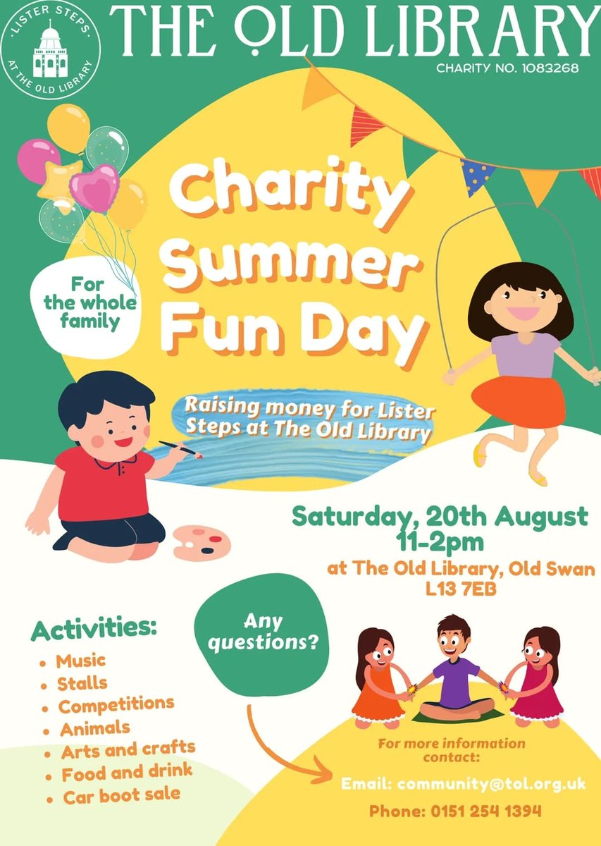 Our family fun day will be going ahead this Saturday (20th August) From 11am to 2pm to raise funds for Lister Steps.
We hope to see you all there!