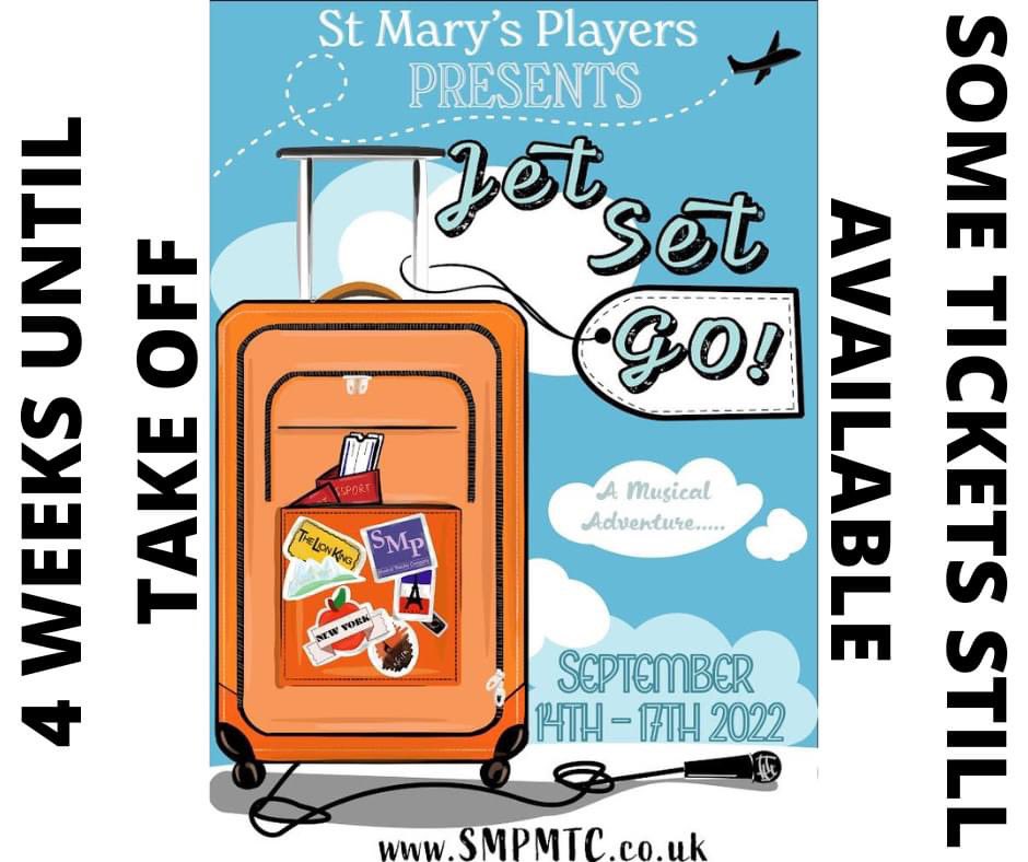 StMarysPlayers's tweet photo. Fasten your seat belts, ensure your tray tables are stowed and join SMP on a musical adventure around the world, at Page Hall, Staple Hill on the
14th-17th September 2022.  Tickets are priced at £14 (plus booking fee)
and include a ploughman's supper.
https://t.co/sVzdOHW424 https://t.co/FukL5Z7K2q