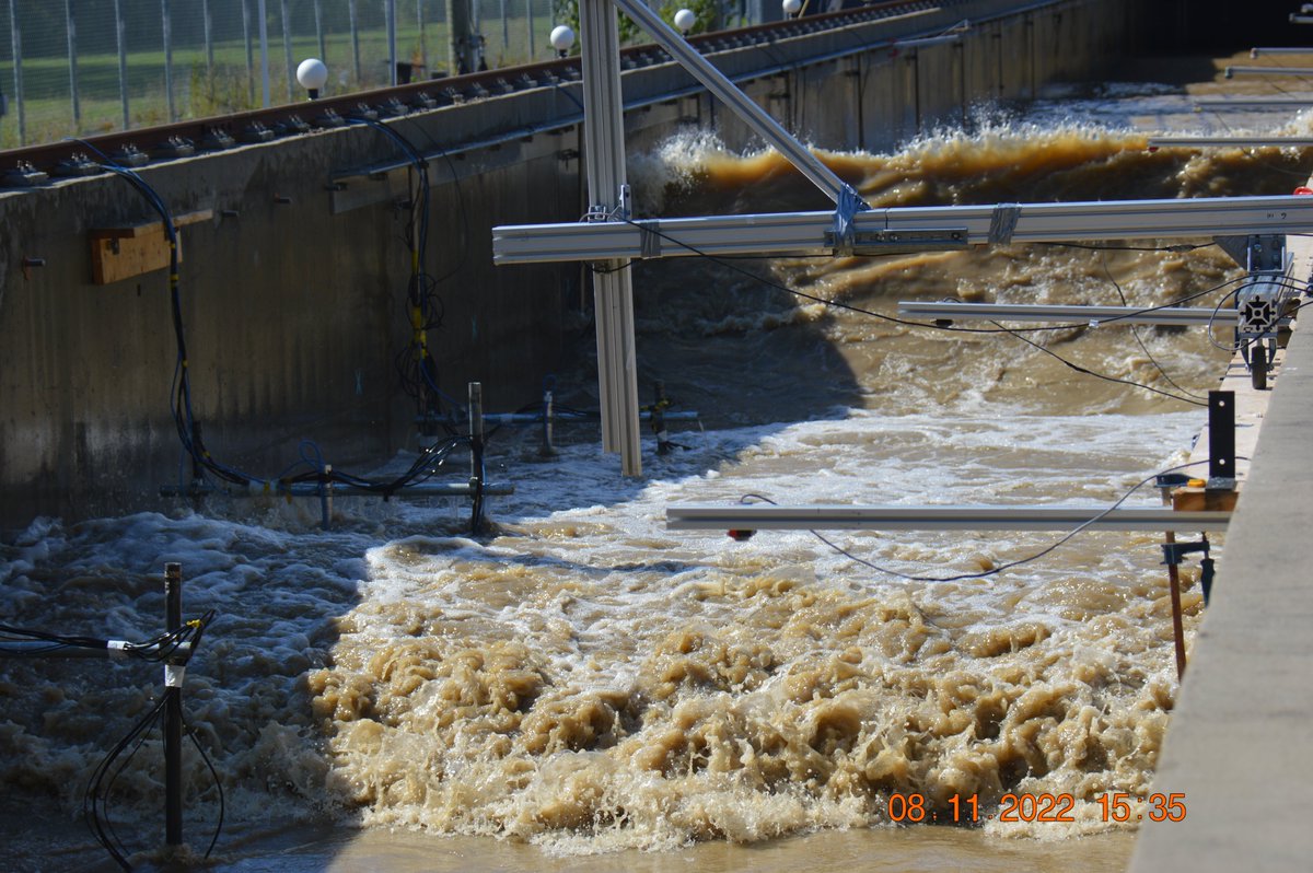 CoastalUD's tweet photo. Completed Case03 last week of the #SERDP funded large scale wave flume munitions migration study. Highest water levels and largest waves yet. A lot of munition burial. On to Case04 mimicking storm surge and increasing wave heights https://t.co/QpYGc8FCg4