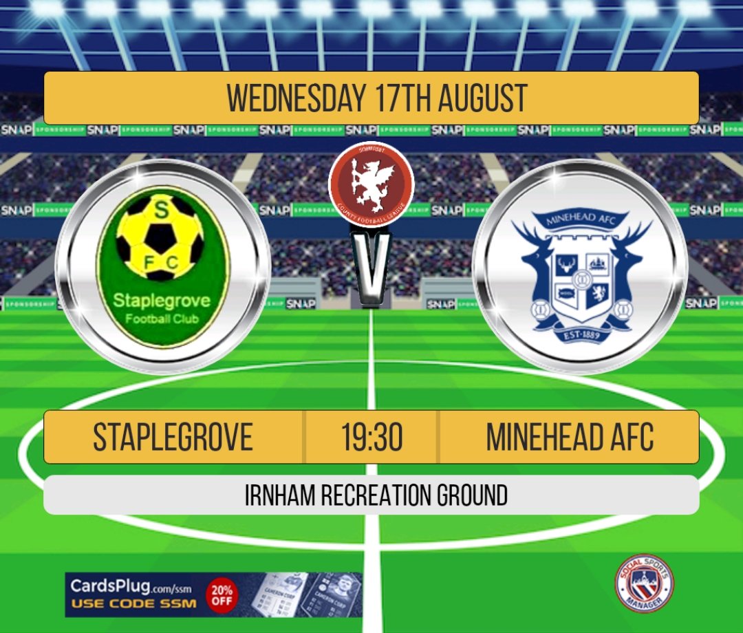 Staplegrovefc's tweet photo. ⚽ MIDWEEK SOCCER LIVE! ⚽

The 1sts continue the start of their season on the road v @AfcMinehead tonight in a 19:30pm kick off

Get down and support the lads! 

💚💛⚽

#UTG #MidweekLIVE https://t.co/D2iJHKGYSp