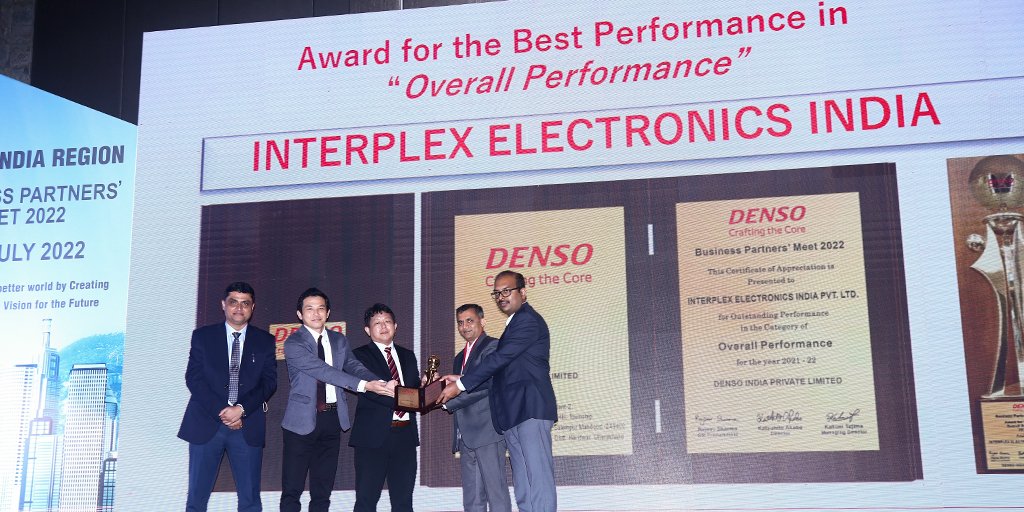 __ENNOVI's tweet photo. We are honored to be recognized by Denso India as the mobility partner with the best performance in the category of overall performance, at the Business Partner Meet in Delhi, India. We'd like to thank everyone for their trust in #Interplex's innovation and product development. https://t.co/IeCYnRWQn0