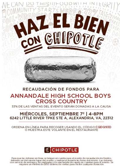 Looking for a dinner plans?!  Come out and support the Boys Cross Country team for their Chipotle Fundraiser on September 7th! <a href="/AtomNation/">Annandale Atoms </a> <a href="/AtomsTrack_XC/">Atoms Track & XC</a> <a href="/AnnandaleAtoms/">Annandale High School</a>