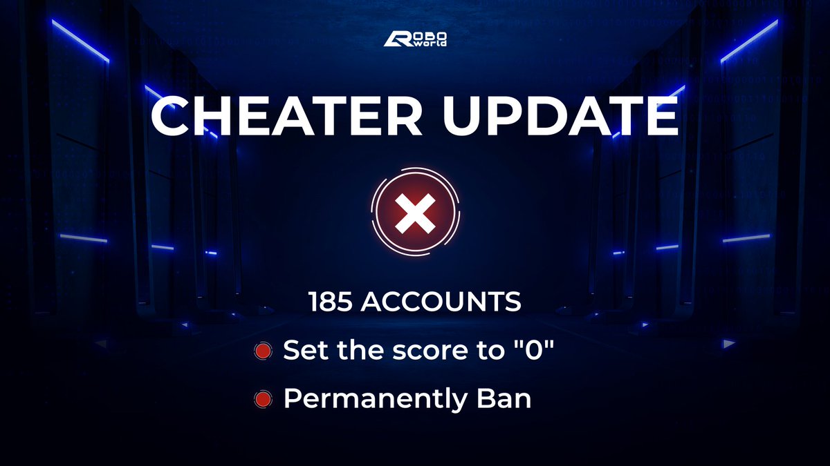 roboworldio's tweet photo. 🚫 ROBOWORLD BETA TEST _ FRAUD PUNISHMENT

We are checking and updating the system continuously. All players who cheat will be removed from the event immediately. There are currently 185 cases that have been punished.

#UranusX #Roboworld  #URA https://t.co/1C2x6ebt5g