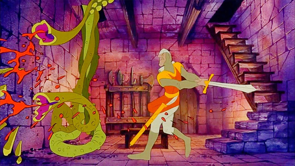 80sgarageband's tweet photo. Okay, maybe I was wrong about #dragonslair being the 'future of video games', but it was still pretty freaking cool ⚔️🐉🛡️ #donbluth #videogames #classicvideogame #rockandrollchildrenbook #80smusic #80sband #80sgames #arcade #dirkthedaring https://t.co/toqJUnBhfx